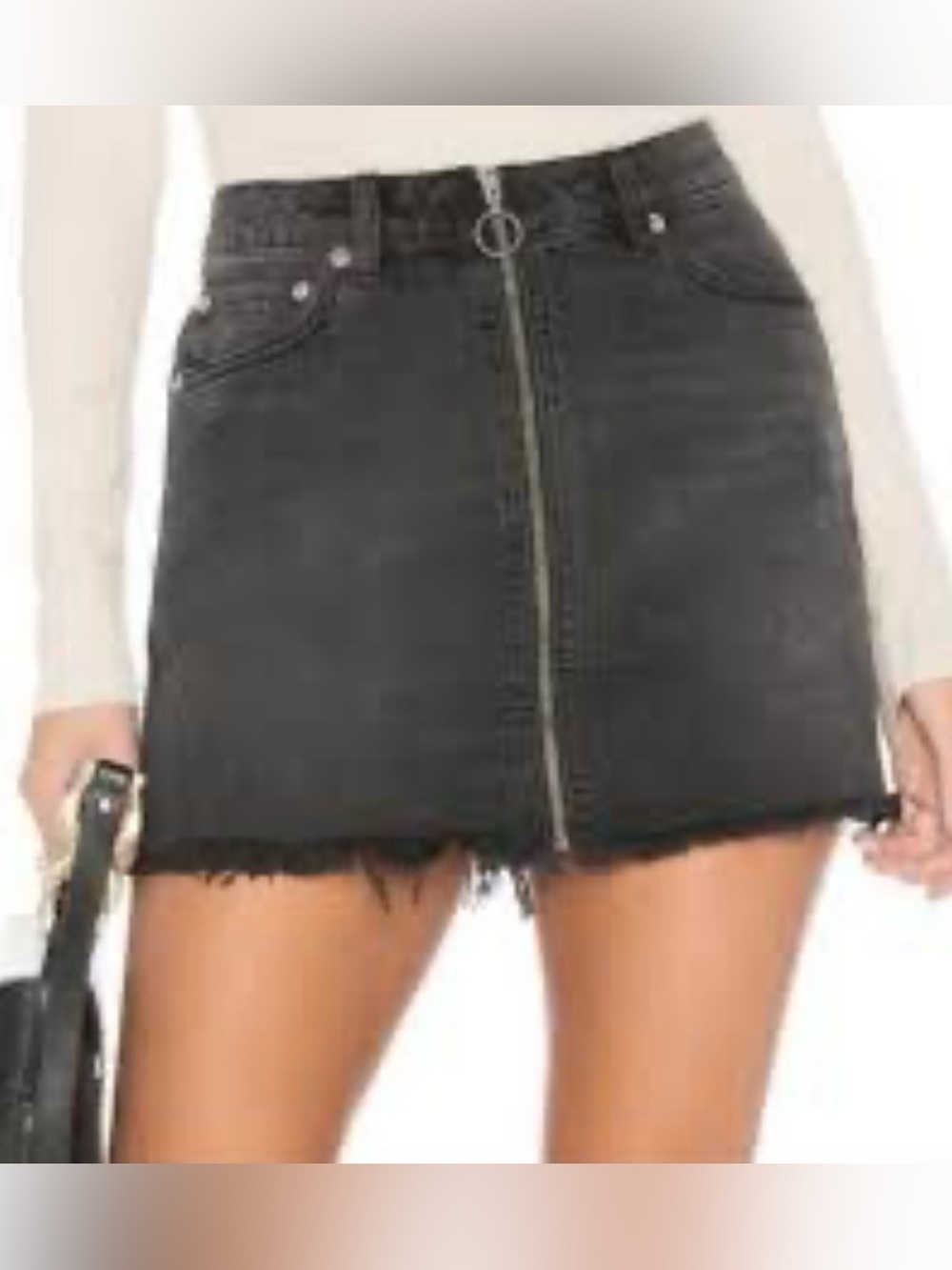 We The Free Free People Washed Black Ring-Zip Denim Mini Skirt